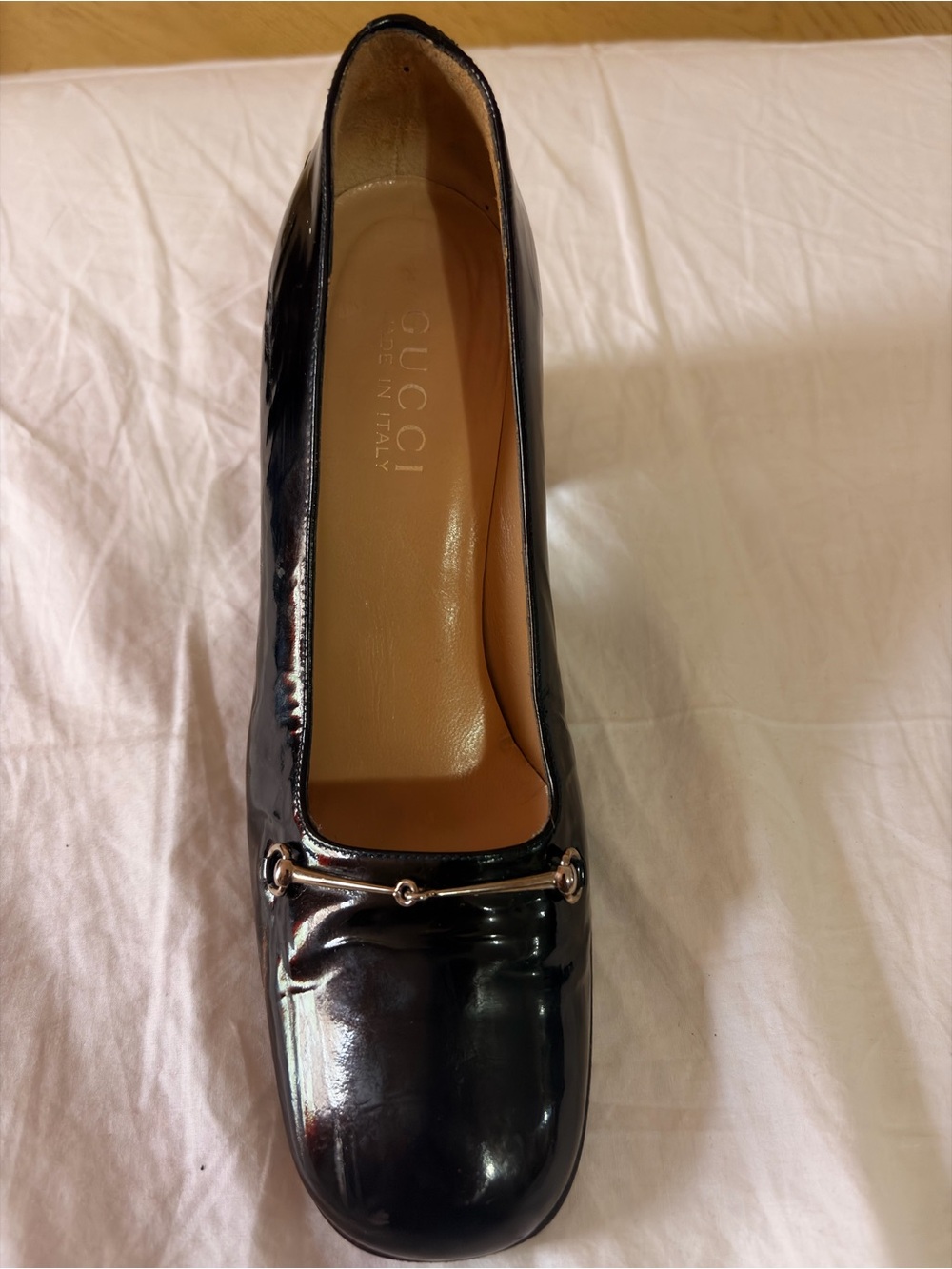 Gucci Black Patent Leather Loafer with Silver Horsebit